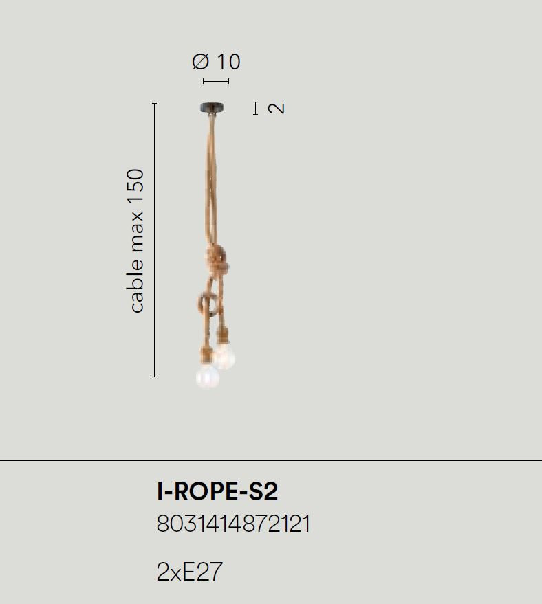 Lampadario ROPE a Sospensione 2 Luci Led (E27) 150 cm In Corda di Canapa