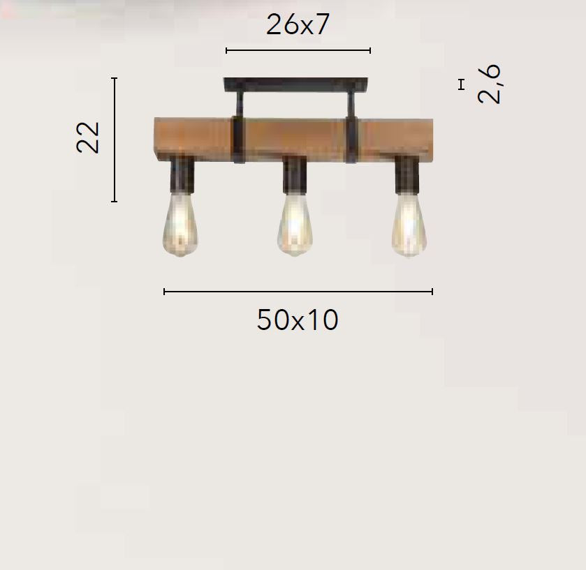 TEXAS Ceiling Lamp 3 Led Lights (E27) 50 cm In Wood