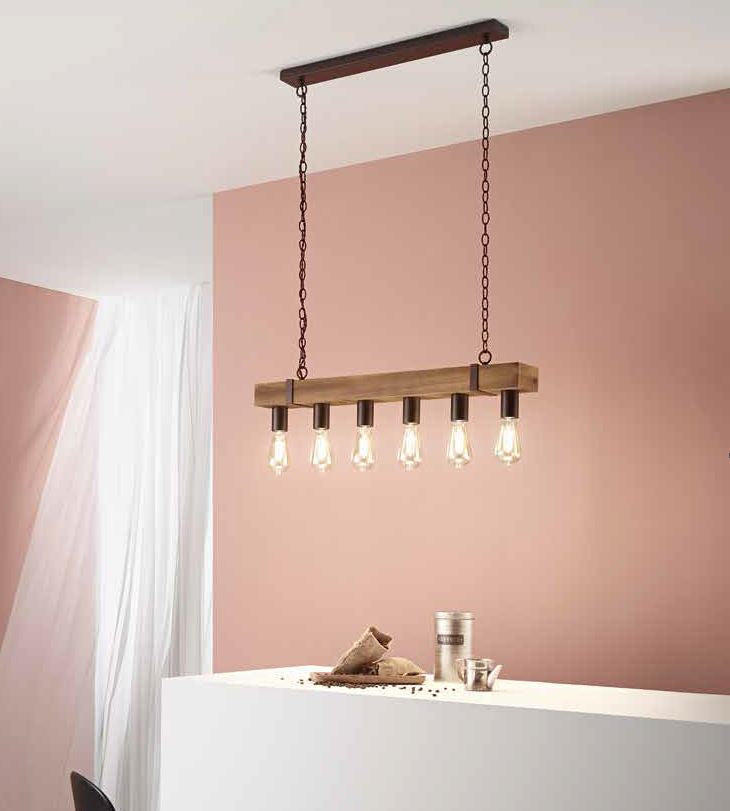 Lampadario TEXAS a Sospensione 6 Luci Led (E27) 80 cm In Legno