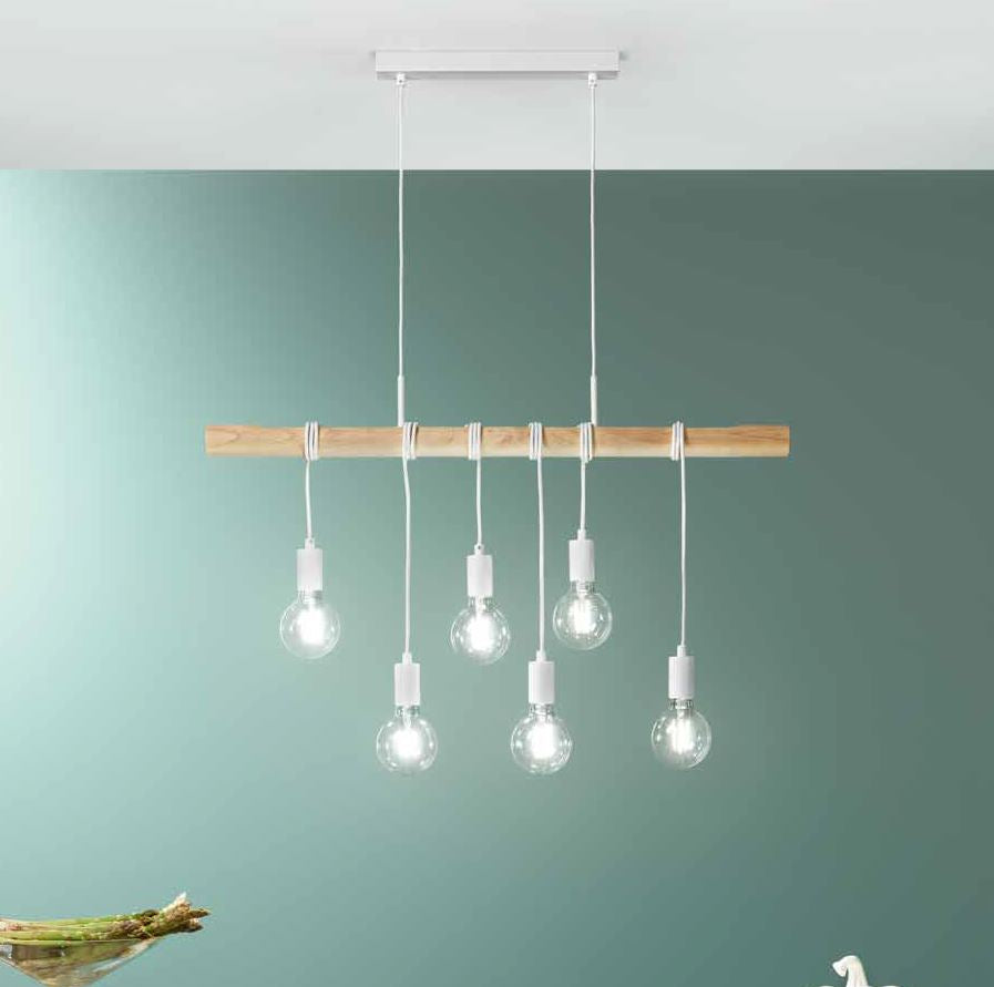 Lampadario ARIZONA a Sospensione 6 Luci Led (E27) 90 cm In Legno