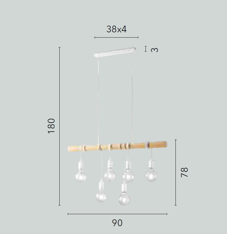 Lampadario ARIZONA a Sospensione 6 Luci Led (E27) 90 cm In Legno