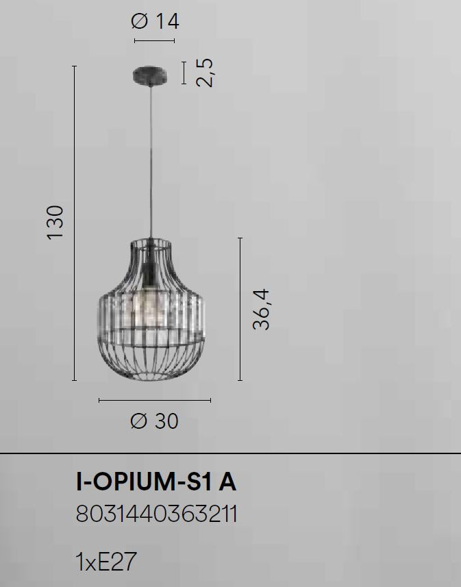 Lampadario OPIUM a Sospensione Led (E27) 30 cm In Metallo