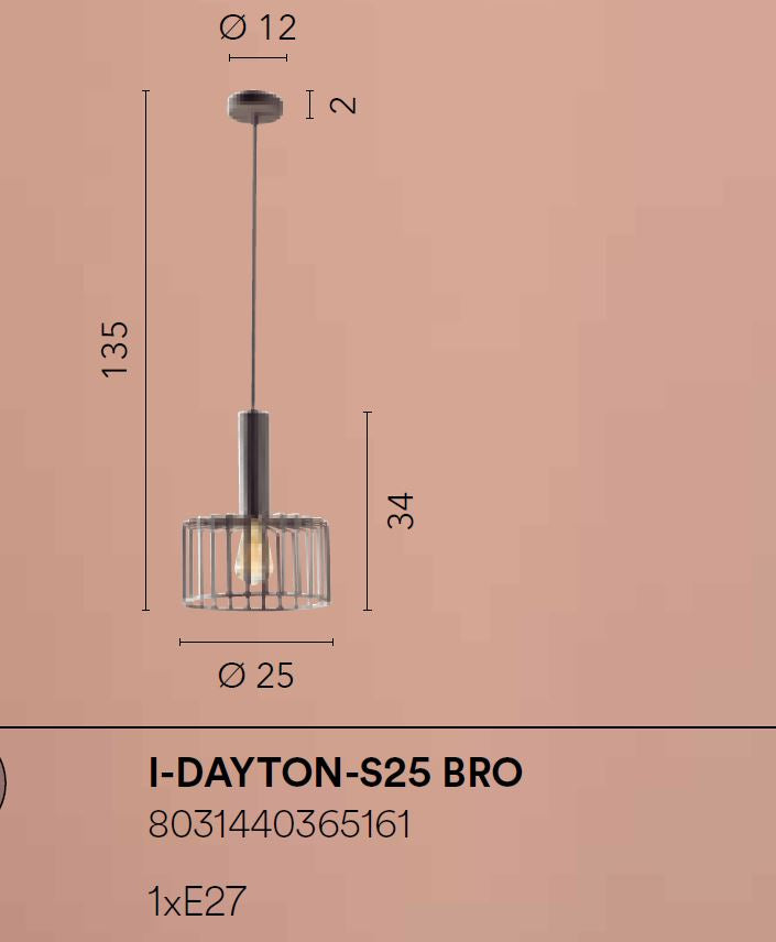 Lampadario DAYTON a Sospensione Led (E27) 25 cm In Metallo
