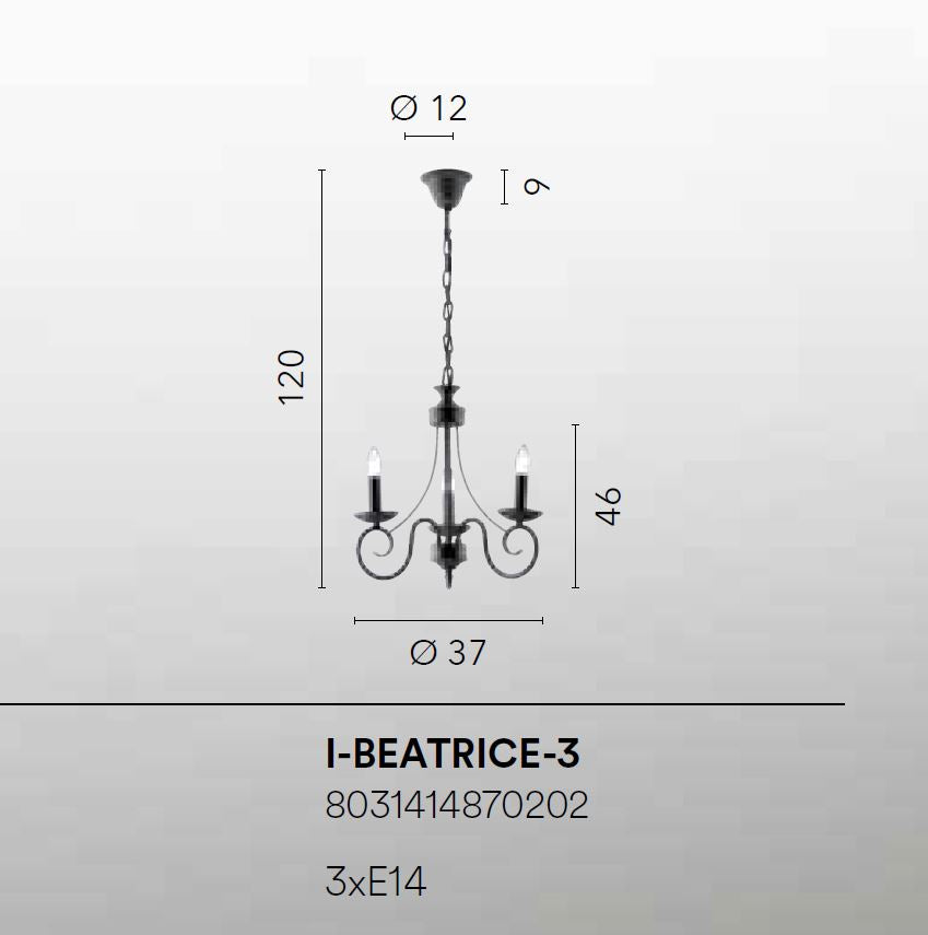 Lampadario BEATRICE a Sospensione 3 Luci Led (E14) 37 cm In Metallo