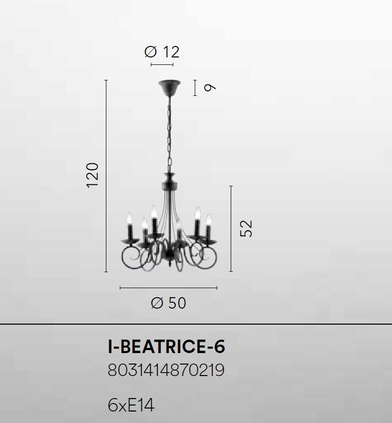 Lampadario BEATRICE a Sospensione 6 Luci Led (E14) 50 cm In Metallo