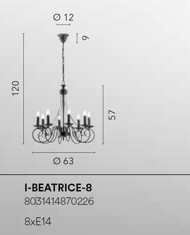 Lampadario BEATRICE a Sospensione 8 Luci Led (E14) 63 cm In Metallo