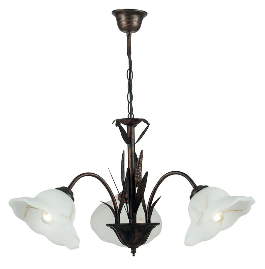 Lampadario BYRON a Sospensione 3 luci Led(E27) 100x64 cm in Metallo e Vetro