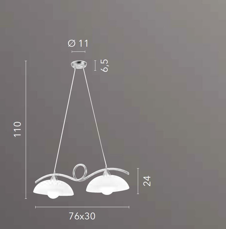 Lampadario HALLEY a Sospensione 2 Luci Led (E27) In Metallo e Vetro