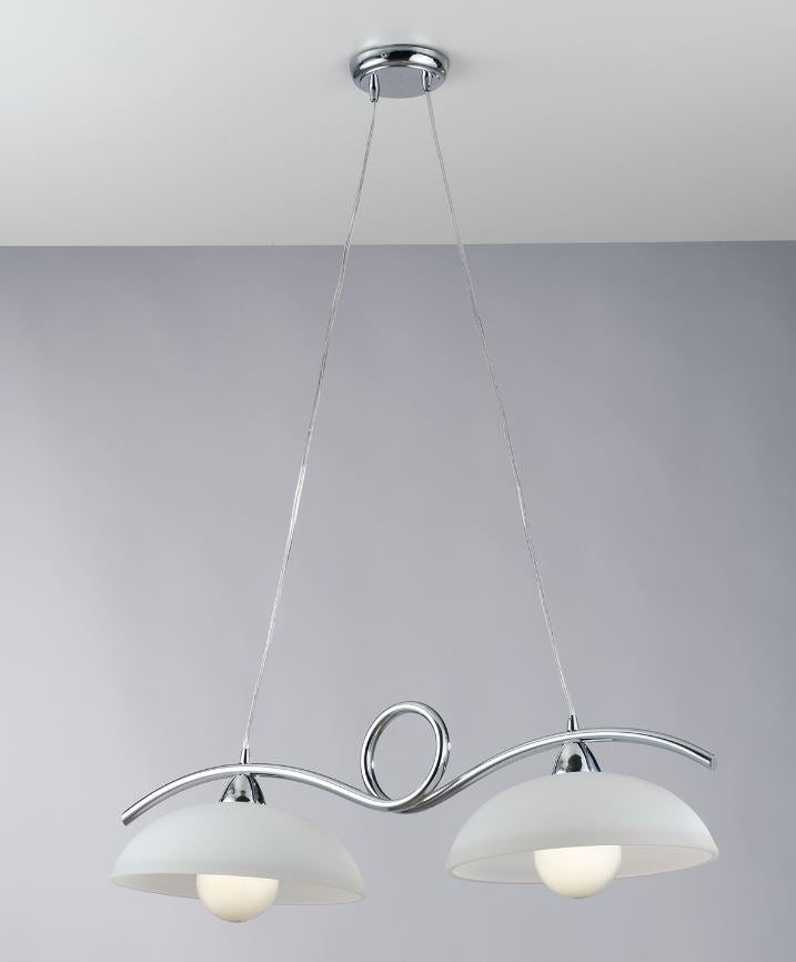 Lampadario HALLEY a Sospensione 2 Luci Led (E27) In Metallo e Vetro