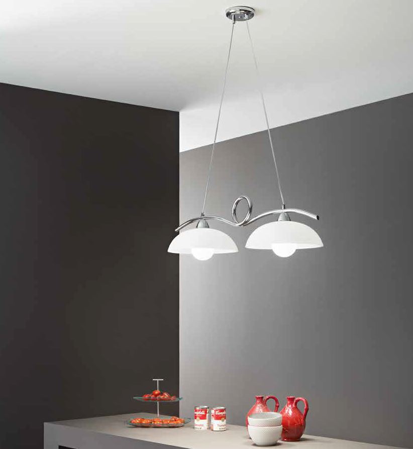 Lampadario HALLEY a Sospensione 2 Luci Led (E27) In Metallo e Vetro