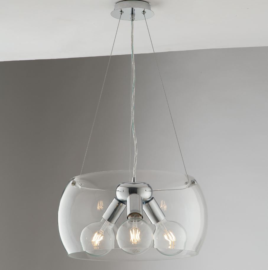 Lampadario EQUATORE a Sospensione 3 Luci Led (E27) 40 cm In Vetro