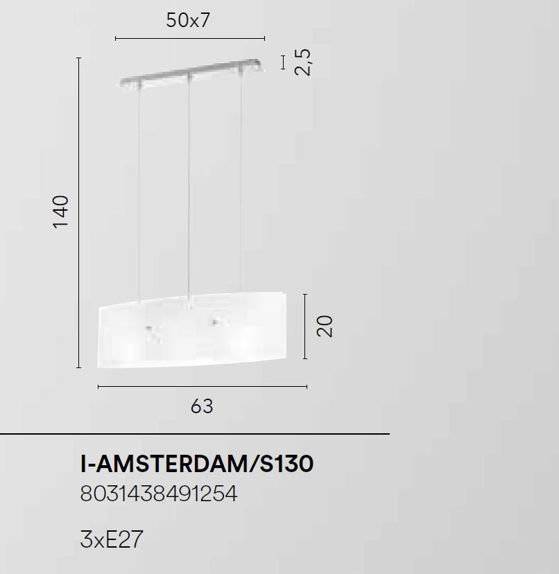 Lampadario AMSTERDAM a Sospensione 3 Luci Led (E27) 65 cm In Vetro