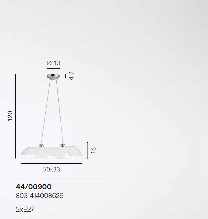 Lampadario ZEBRATA a Sospensione 2 Luci Led (E27) 50 cm In Vetro