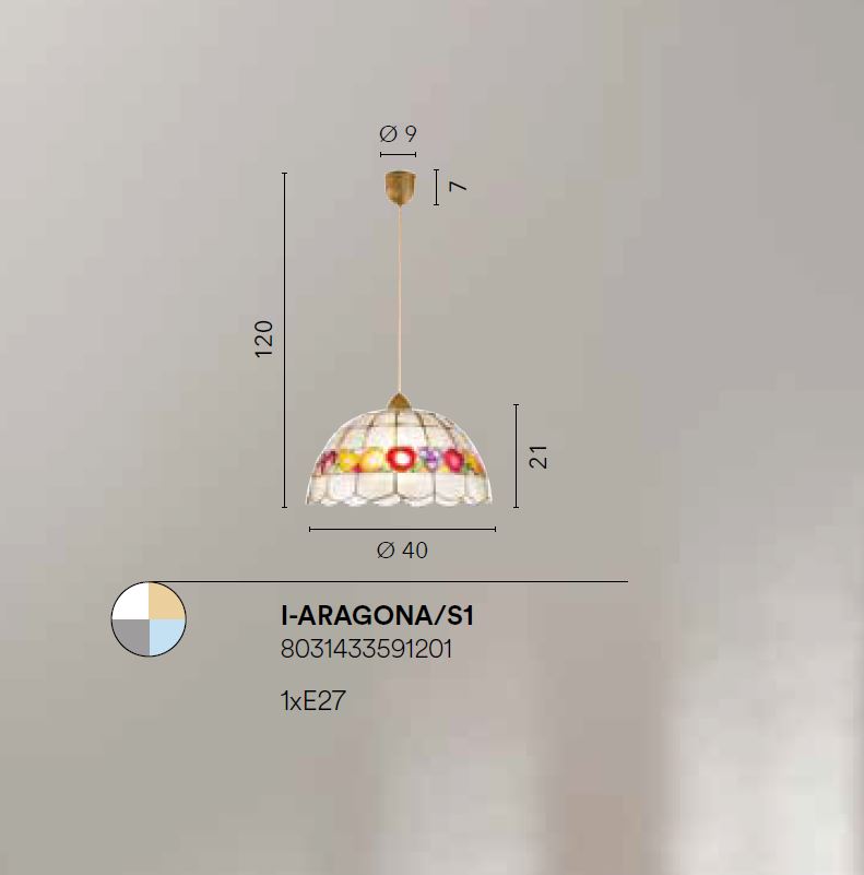 Lampadario ARAGONA a Sospensione Led(E27) 120x40 cm in Madreperla