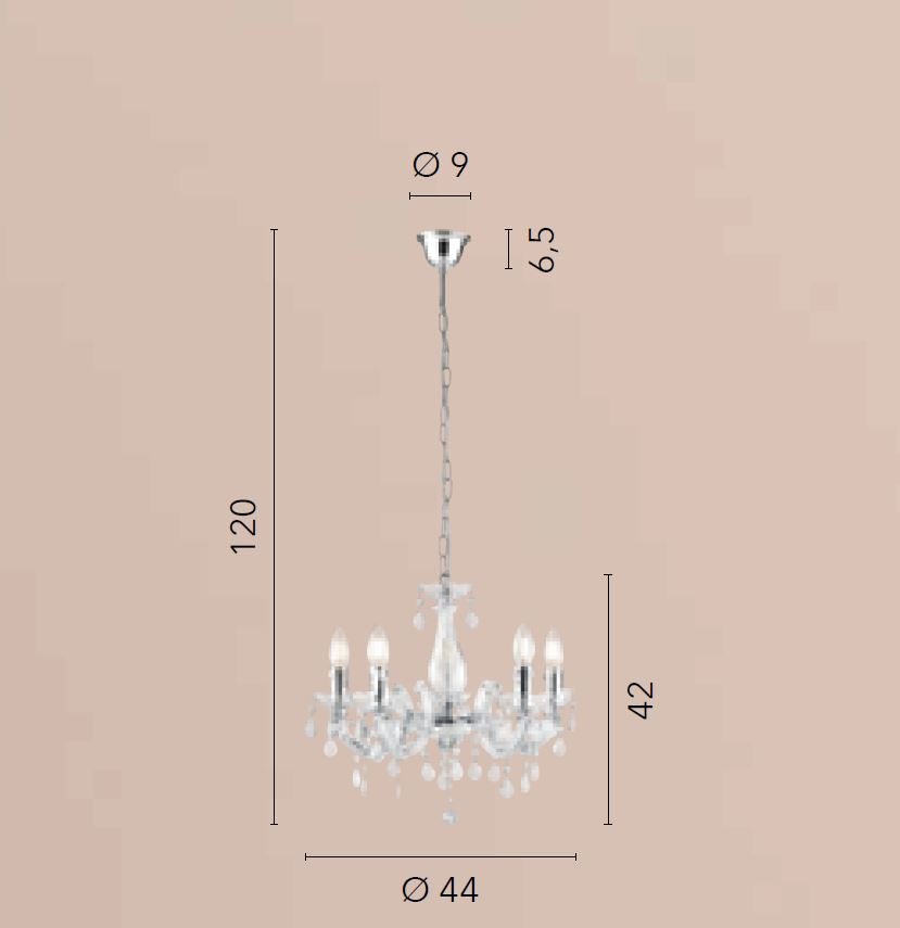 Lampadario HOUSTON a Sospensione 5 Luci Led (E14) 44 cm In Acrilico