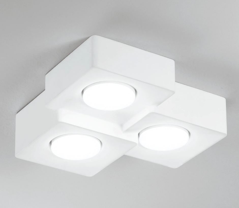 Faretto ATHEN Quadrato 3 Luci Led(GX53) 27 cm in Gesso