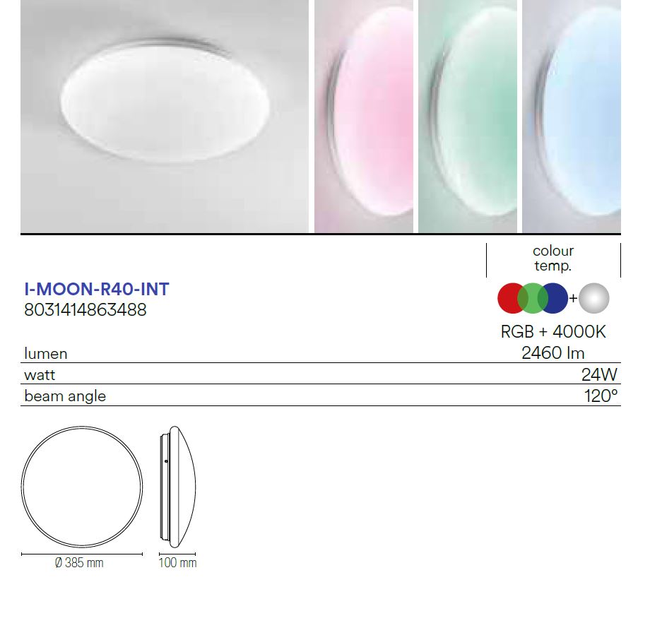 Plafoniera MOON CCT/RGBW WIFI SMART Rotonda 40 cm In Acrilico
