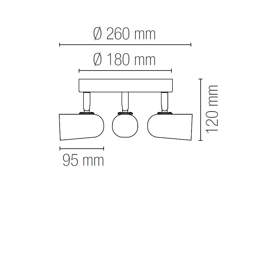 Plafoniera PUNTO 3 Portalampade Led(E27) 26 cm in Metallo