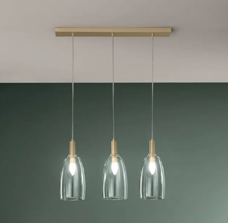 Lampadario BRANDY a Sospensione 3 Luci Led (E14) 65 cm In Vetro