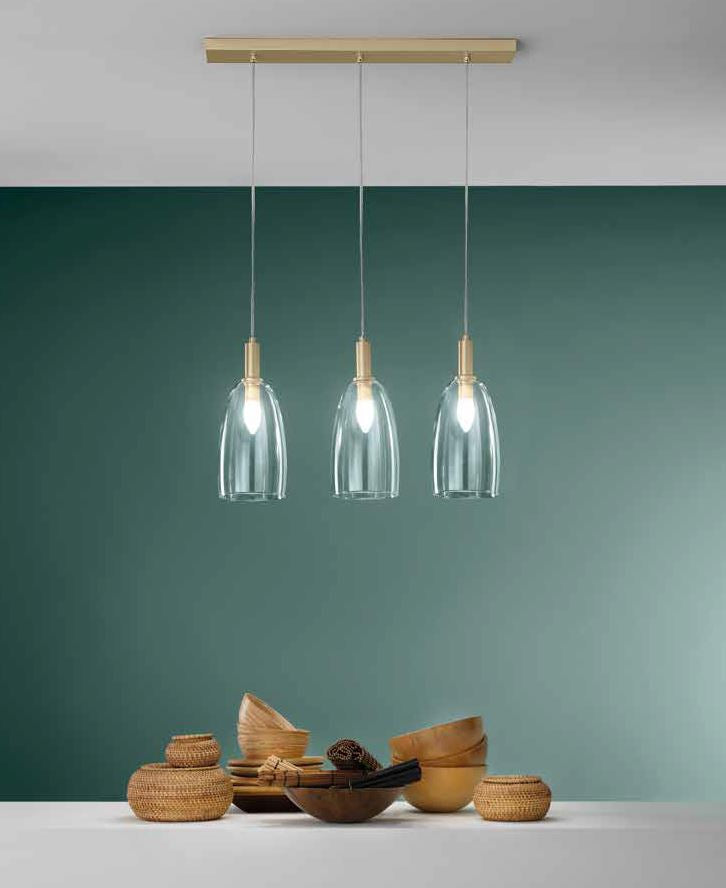 Lampadario BRANDY a Sospensione 3 Luci Led (E14) 65 cm In Vetro