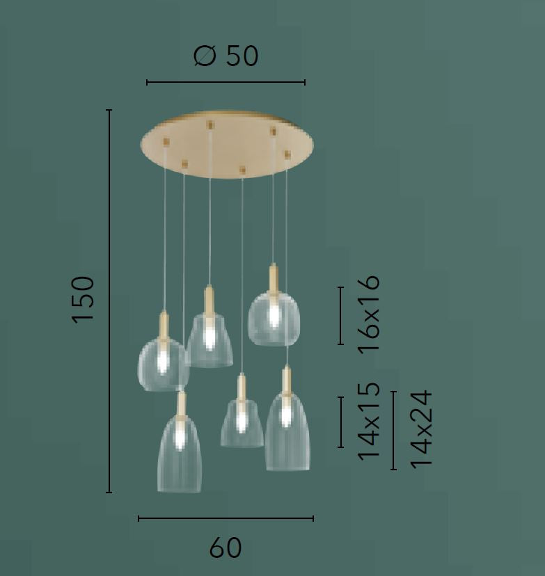 Lampadario BRANDY a Sospensione 6 Luci Led (E14) 60 cm In Metallo