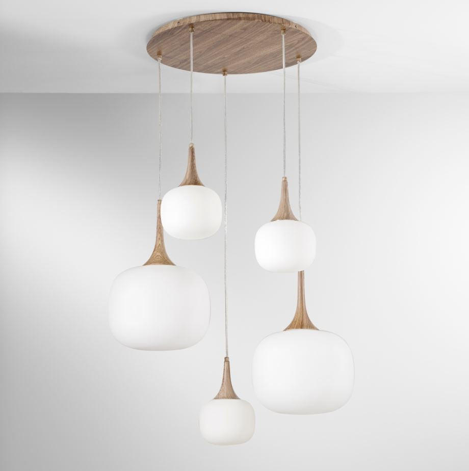 Lampadario JAIPUR 5 Luci Led( E14+2xE27) 70 cm in Vetro