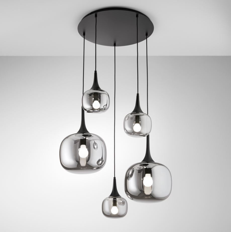 Lampadario JAIPUR 5 Luci Led( E14+2xE27) 70 cm in Vetro