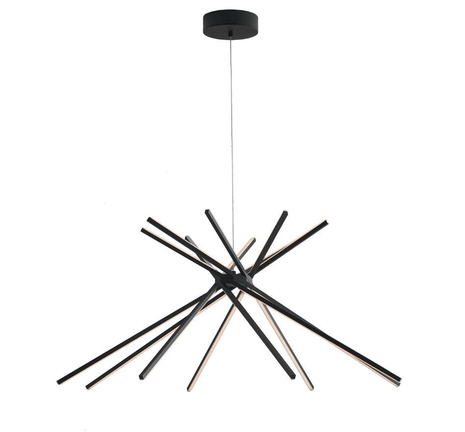 Lampadario SHANGAI a Sospensione 8 Bacchette Nero 54W 160 cm In Alluminio