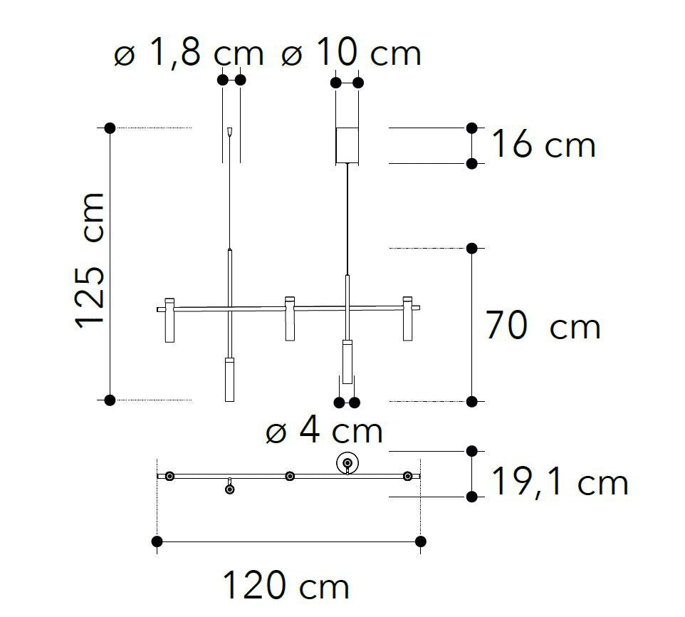 Lampadario CANDLE a sospensione 120cm 39W In Alluminio