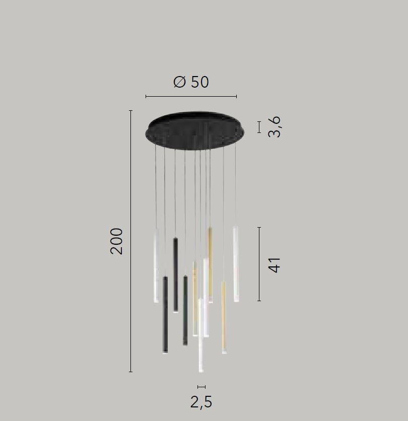 Lampadario PYPE Multicolor 10 luci Led CCT 200 cm 50W In Metallo