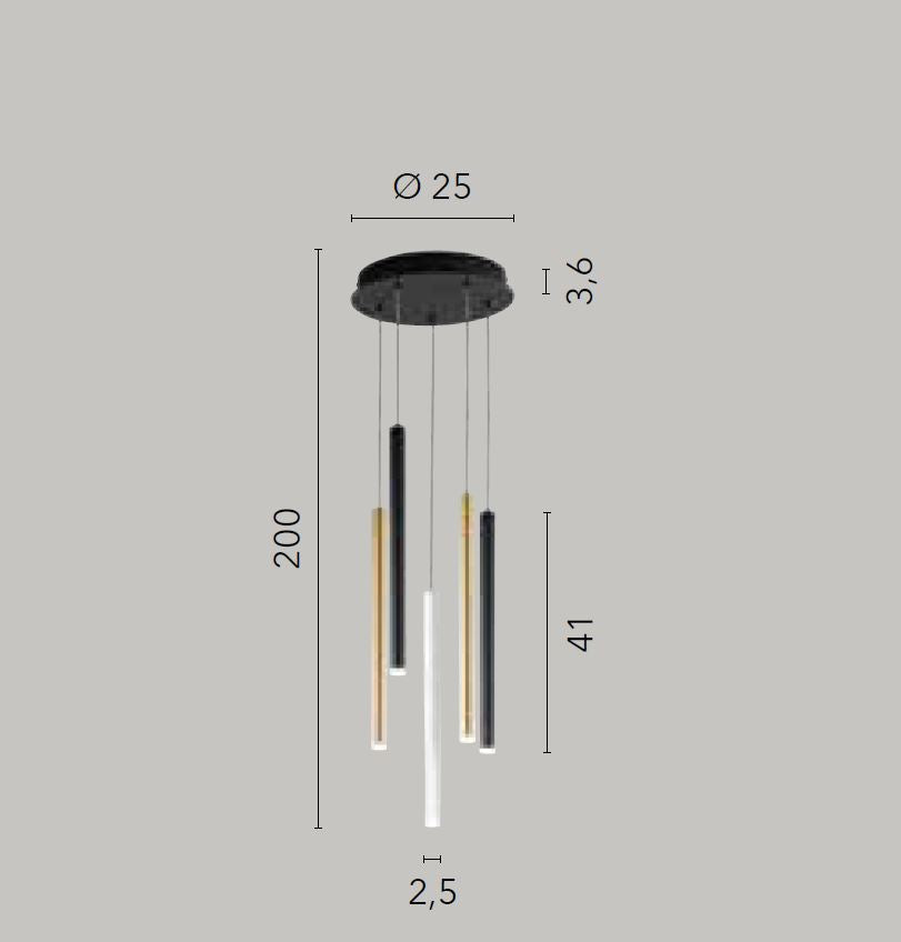 Lampadario PYPE Multicolor 5 luci Led CCT 200 cm 35W In Metallo