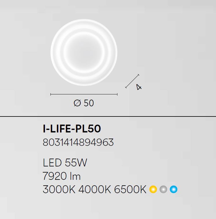 Plafoniera LIFE CCT Rotonda 50 cm In Metallo