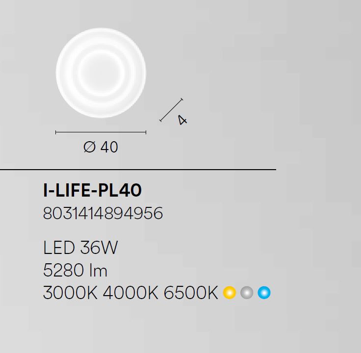 Plafoniera LIFE CCT Rotonda 40 cm In Metallo