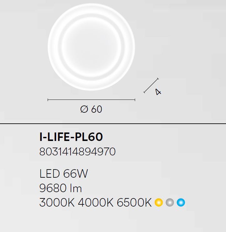 Plafoniera LIFE CCT Rotonda 60 cm In Metallo