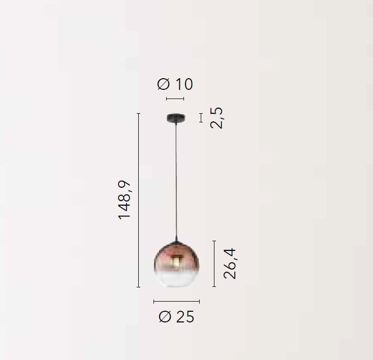 Lampadario MARTE a Sospensione E27 25 cm In Vetro
