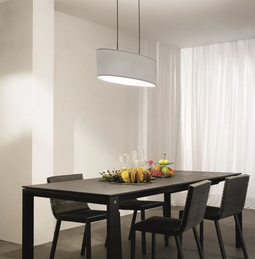 Lampadario CAPITAL a Sospensione 2 Luci Led(E27) 150x78 cm in Tessuto