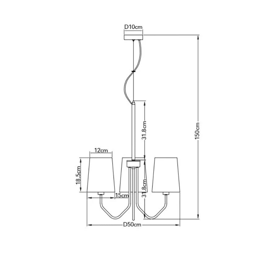 Lampadario SALLY a Sospensione 3 luci Led(E14) 150x50 cm in Metallo e Vetro