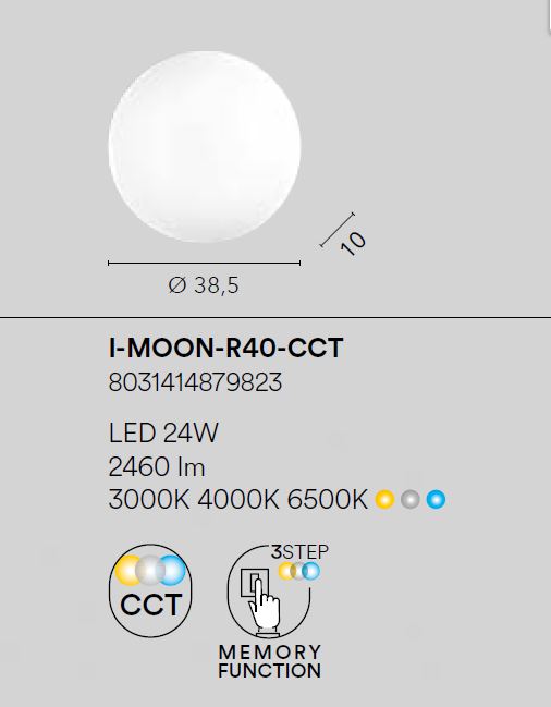 Plafoniera MOON CCT Rotonda 40 cm In Acrilico