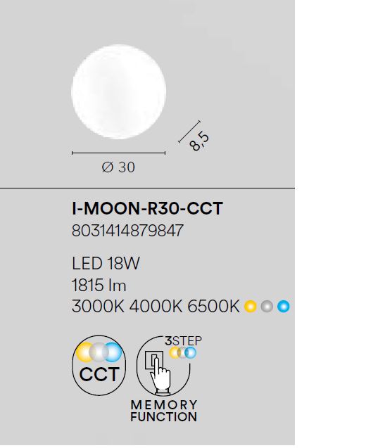 Plafoniera MOON CCT Rotonda 30 cm In Acrilico