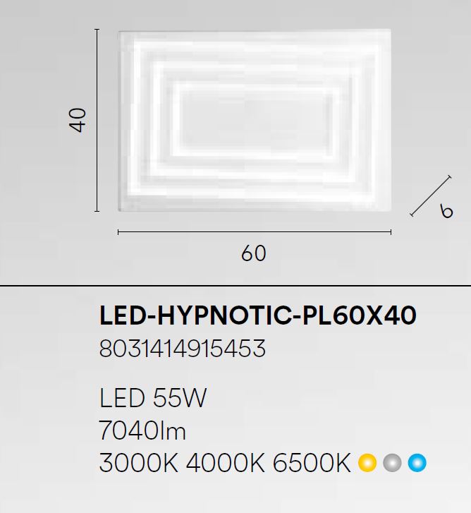 Plafoniera HYPNOTIC CCT Rettangolare 60x40 cm In Alluminio