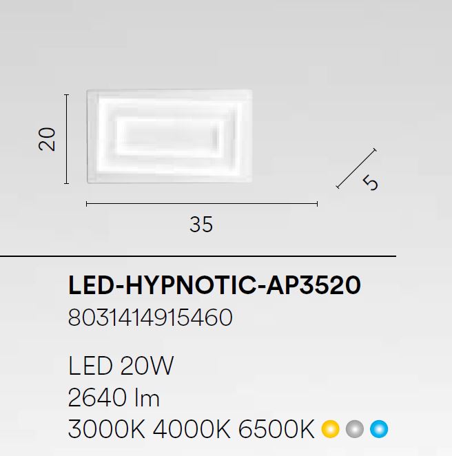 Plafoniera HYPNOTIC CCT Rettangolare 35x20 cm In Alluminio