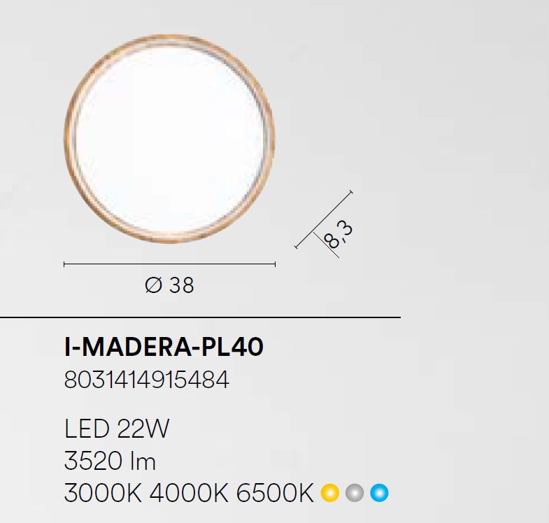 Plafoniera MADERA CCT Rotonda 38 cm In Legno