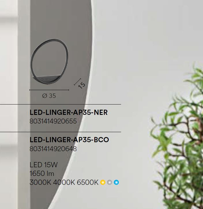 Applique LINGER CCT Led 15W 35 cm In Metallo