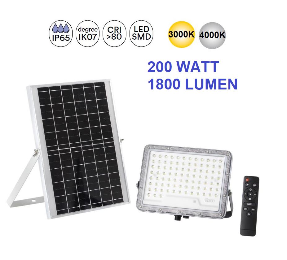 Faro Led Da Esterno Con Pannello Solare 200W 1800 Lumen IP65 Glaser Intec Light