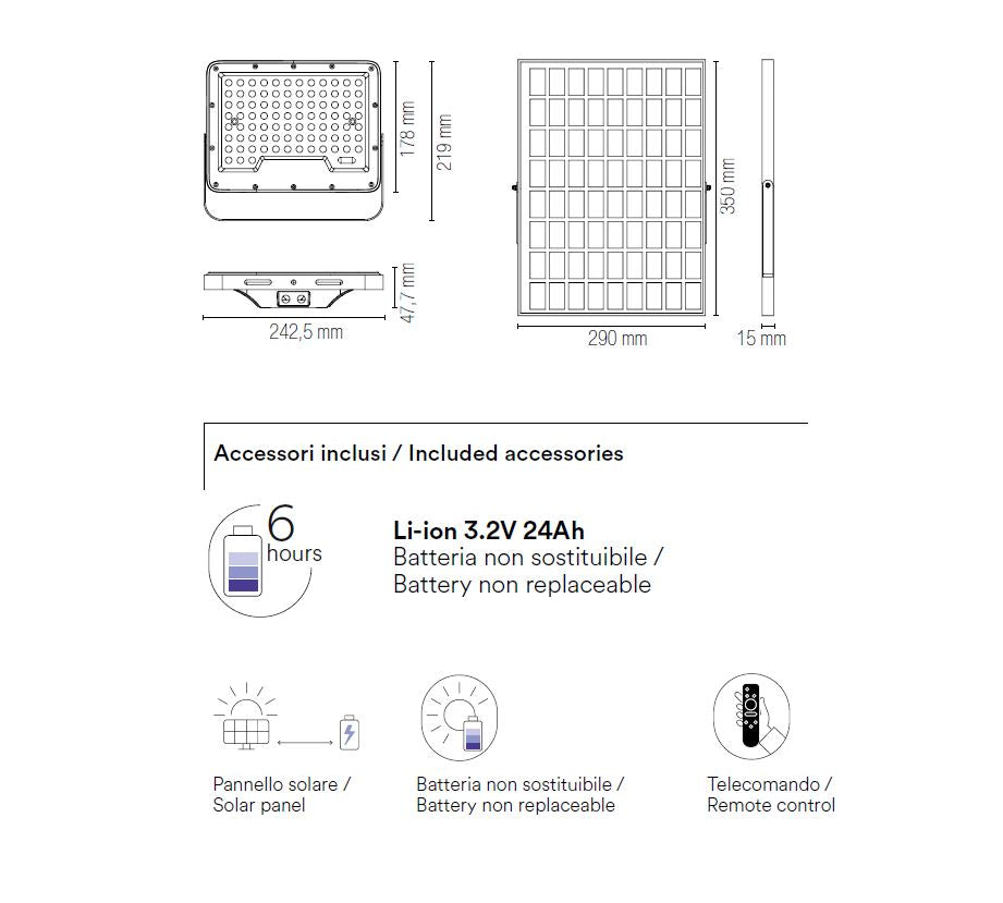 Faro Led Da Esterno Con Pannello Solare 200W 1800 Lumen IP65 Glaser Intec Light