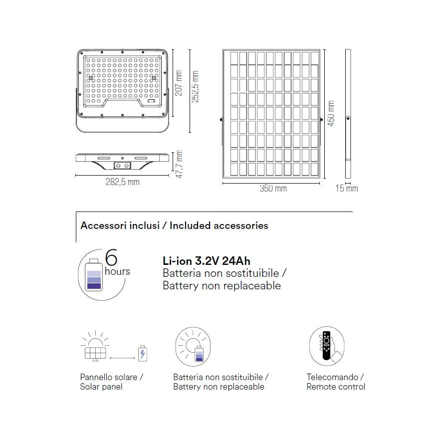 Faro Per Esterni Pannello Solare Led 400W 3500 Lumen IP65 Glaser Intec Light
