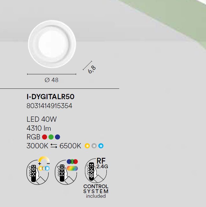 Plafoniera DYGITAL CCT/RGB Rotonda 48 cm In Metallo e Acrilico