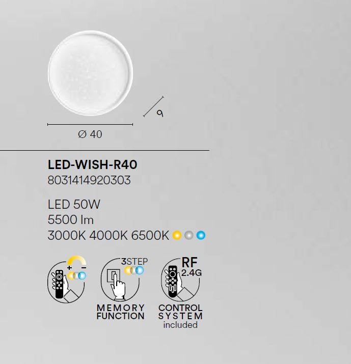 Plafoniera WISH CCT Rotonda 40 cm In Metallo e Acrilico