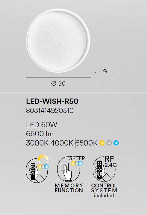 Plafoniera WISH CCT Rotonda 50 cm In Metallo e Acrilico