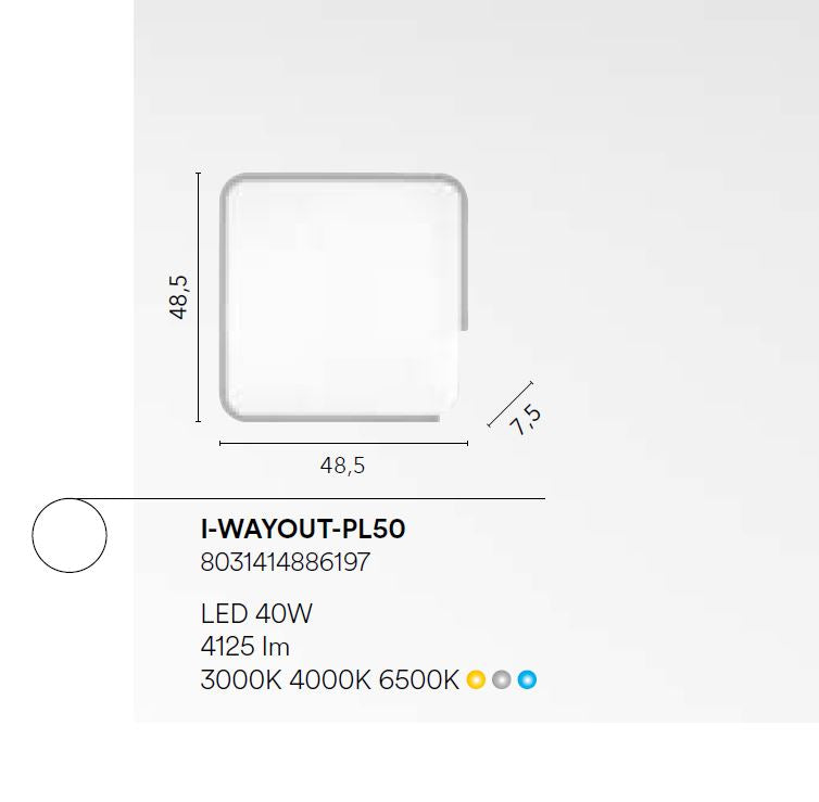 Plafoniera WAYOUT CCT Quadrata 48.5 cm In Plastica e Acrilico